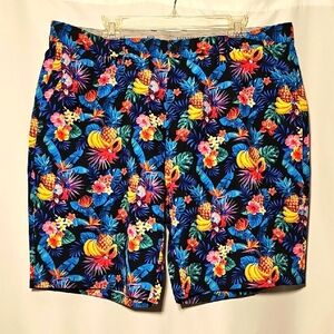 Hreski Mens "Tropical Fruits" Design on Black Stretch Golf Shorts Size 40